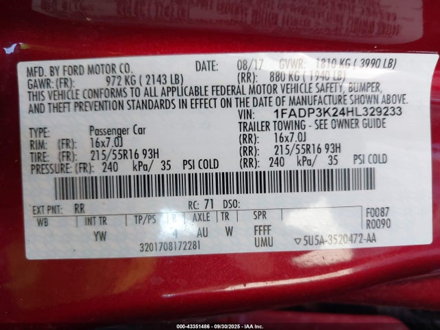 1FADP3K24HL329233 Ford FOCUS SE