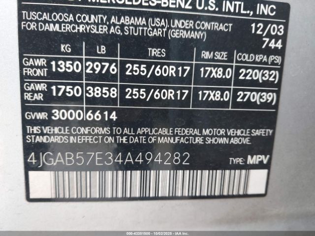 2004 MERCEDES-BENZ ML 350 4JGAB57E34A494282 Photo 8
