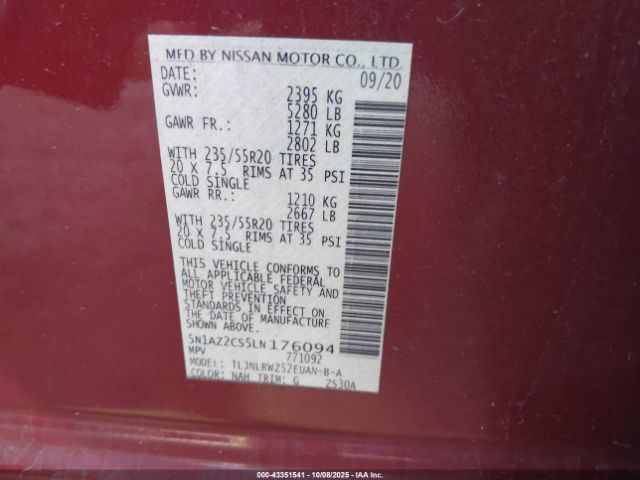 2020 NISSAN MURANO 5N1AZ2CS5LN176094 Photo 8