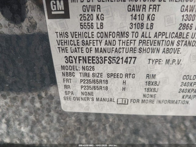 2015 CADILLAC SRX 3GYFNEE33FS521477 Photo 8