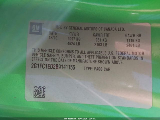 2011 CHEVROLET CAMARO 2G1FC1ED2B9141155 Photo 8