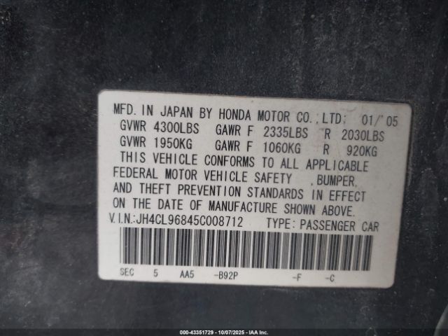 2005 ACURA TSX JH4CL96845C008712 Photo 8