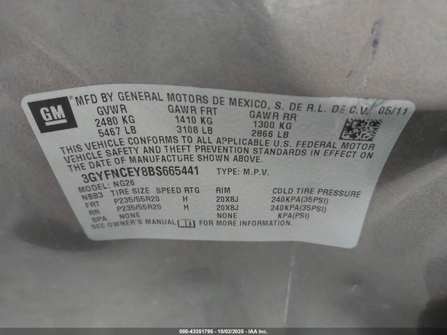 2011 CADILLAC SRX 3GYFNCEY8BS665441 Photo 8