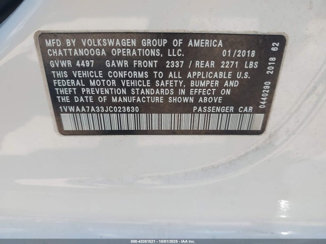 1VWAA7A33JC023630 Volkswagen Passat 2.0t R-line/2.0t S