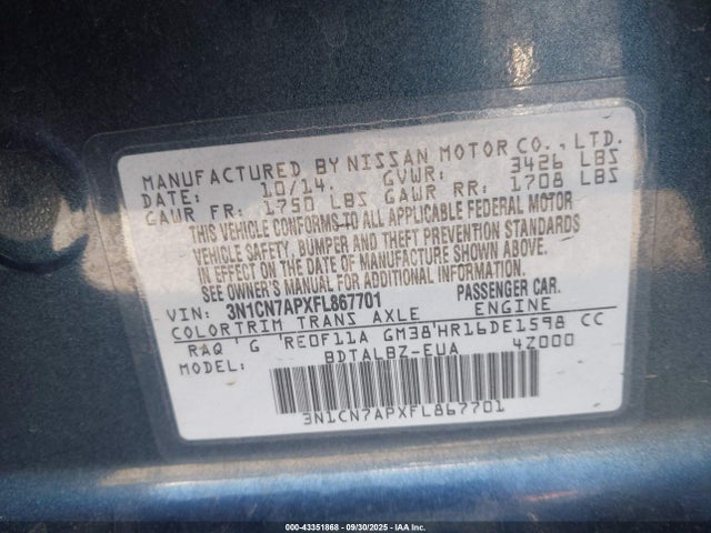 3N1CN7APXFL867701 Nissan 2015