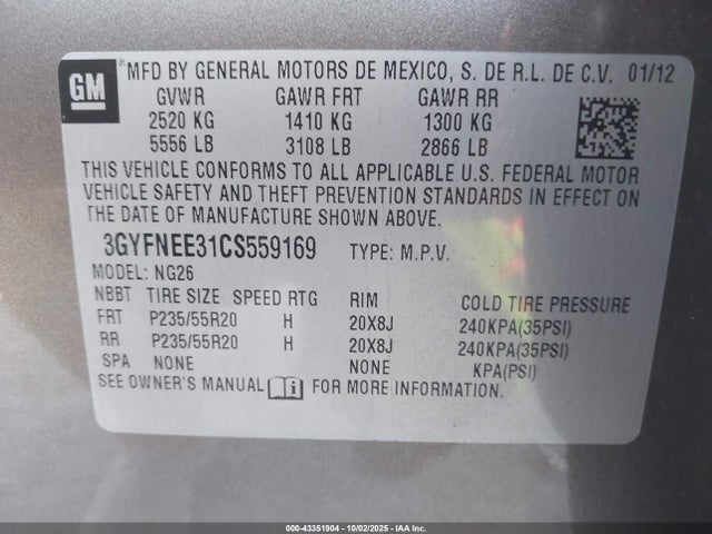2012 CADILLAC SRX 3GYFNEE31CS559169 Photo 8