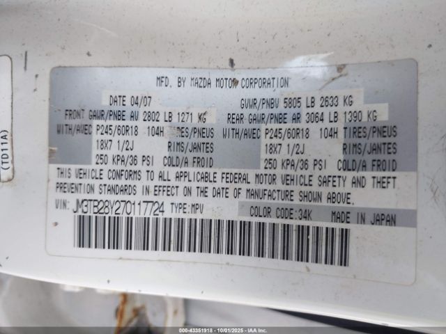2007 MAZDA CX-9 JM3TB28Y270117724 Photo 8