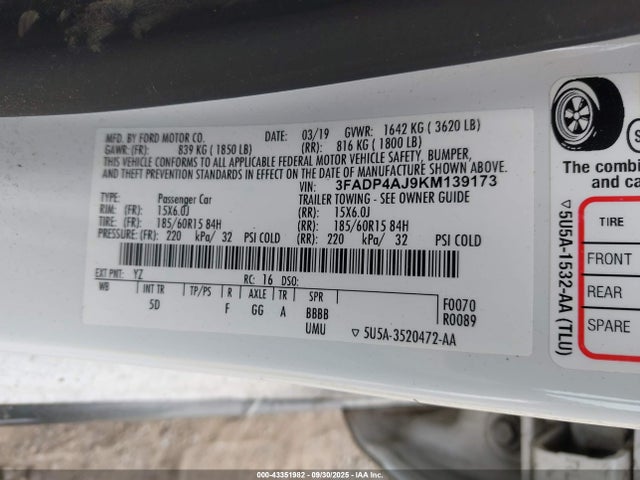 Ford 2019 2019 3FADP4AJ9KM139173 Image 9