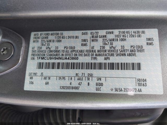 2022 FORD ESCAPE 1FMCU9H94NUA43860 Photo 8