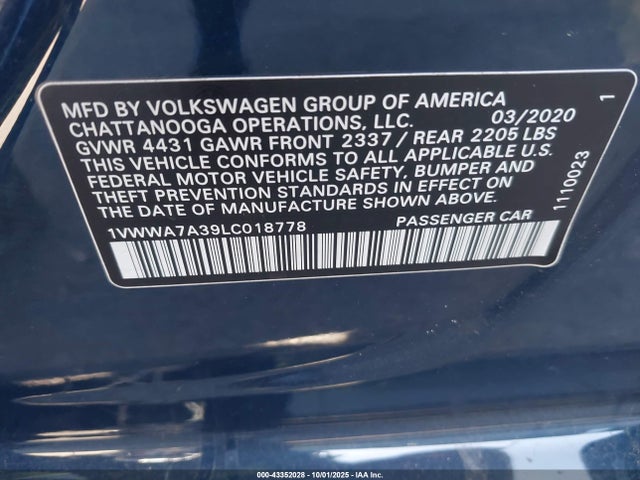 Volkswagen 2020 2020 1VWWA7A39LC018778 Image 9