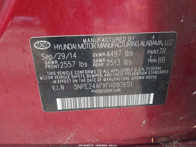 5NPE24AFXFH097651 Hyundai dohc gdi theta-ii