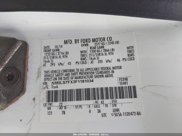 NM0LS7FX3F1181034 Ford 2015