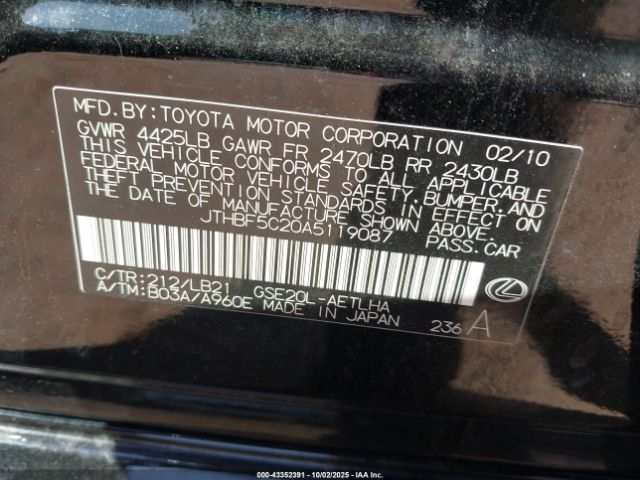 2010 LEXUS IS 250 JTHBF5C20A5119087 Photo 8