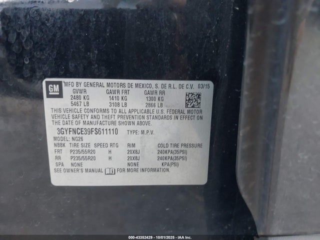 2015 CADILLAC SRX 3GYFNCE39FS611110 Photo 8