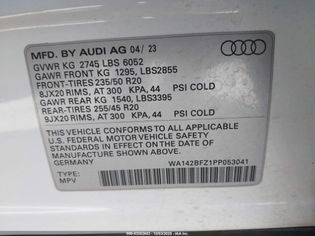 2023 AUDI Q4 SPORTBACK E-TRON WA142BFZ1PP053041 Photo 8