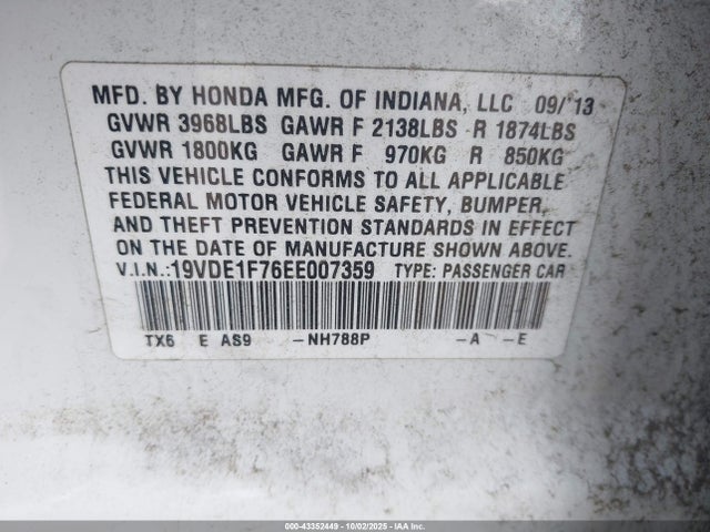 Acura r20a5 2014 19VDE1F76EE007359 Image 9