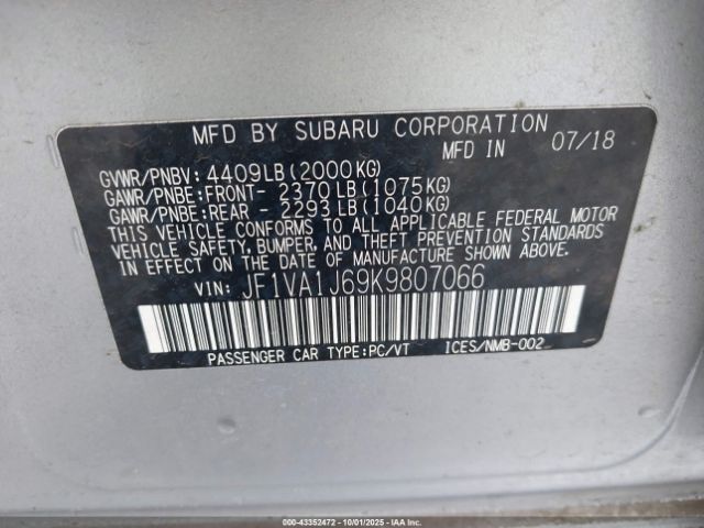 2019 SUBARU WRX JF1VA1J69K9807066 Photo 8