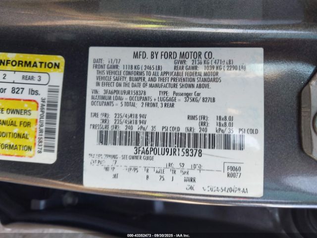 2018 FORD FUSION HYBRID 3FA6P0LU9JR158378 Photo 8