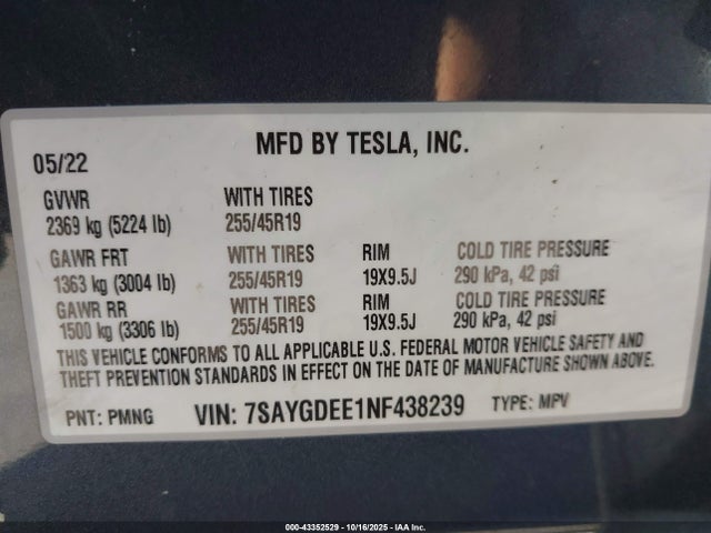 2022 TESLA MODEL Y 7SAYGDEE1NF438239 Photo 8