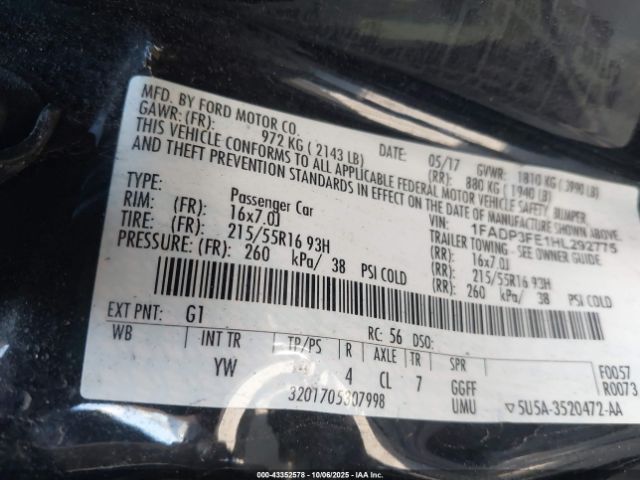 2017 FORD FOCUS 1FADP3FE1HL292775 Photo 8