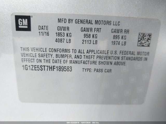 1G1ZE5ST7HF189583 Chevrolet MALIBU 1LT