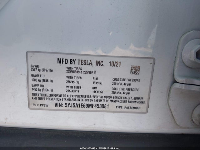 2021 TESLA MODEL S 5YJSA1E69MF453081 Photo 8