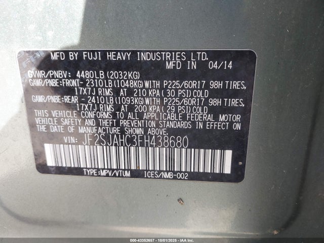 Subaru 2.5na u5 2015 JF2SJAHC3FH438680 Image 9