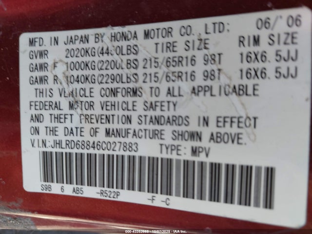 2006 HONDA CR-V JHLRD68846C027883 Photo 8