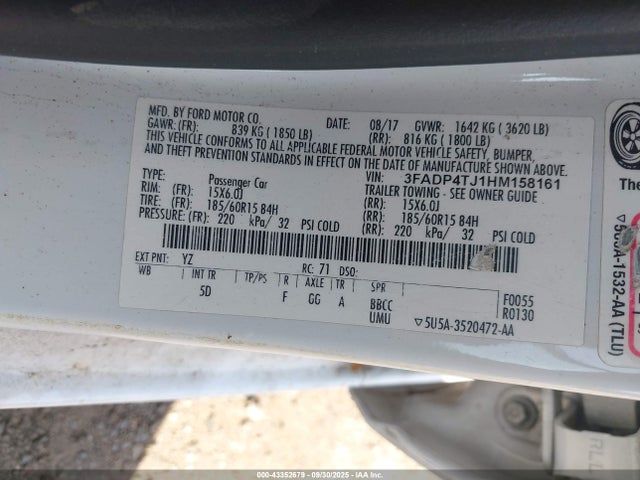 3FADP4TJ1HM158161 Ford 1.6l ti-vct premium fuel