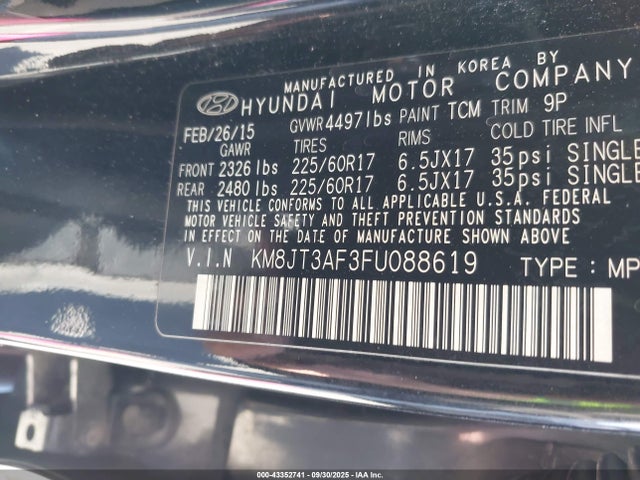Hyundai dohc gdi nu 2015 KM8JT3AF3FU088619 Image 9