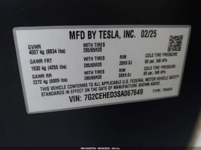2025 TESLA CYBERTRUCK 7G2CEHED3SA067649 Photo 8