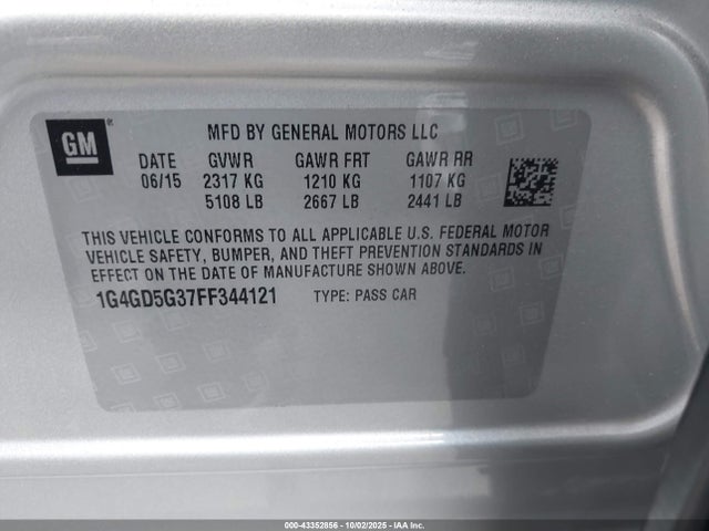Buick lfx 2015 1G4GD5G37FF344121 Image 9