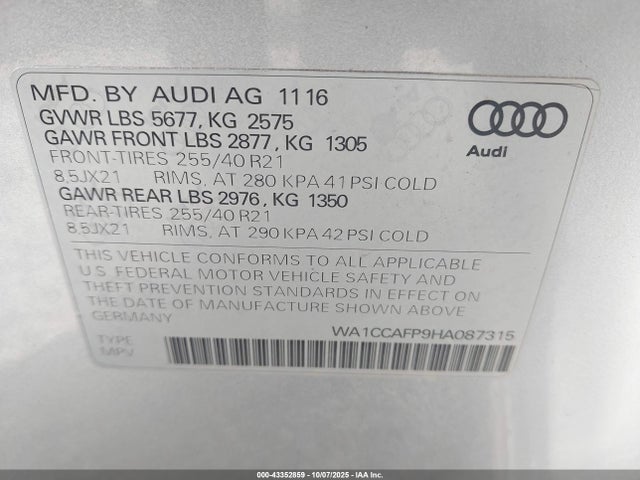 2017 AUDI SQ5 WA1CCAFP9HA087315 Photo 8