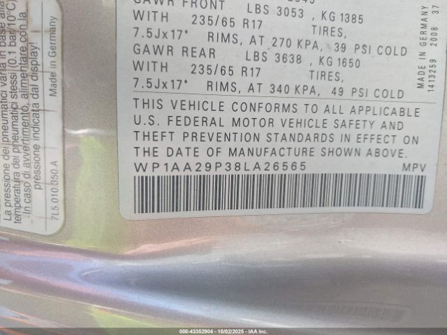 2008 PORSCHE CAYENNE WP1AA29P38LA26565 Photo 8