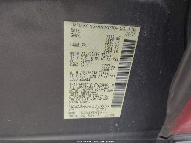 5N1AZ2MG0FN232831 Nissan 2015
