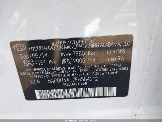 Hyundai dohc mpi nu 2015 5NPDH4AE7FH584212 Image 9