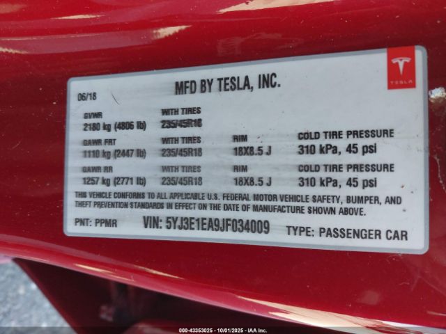 2018 TESLA MODEL 3 5YJ3E1EA9JF034009 Photo 8
