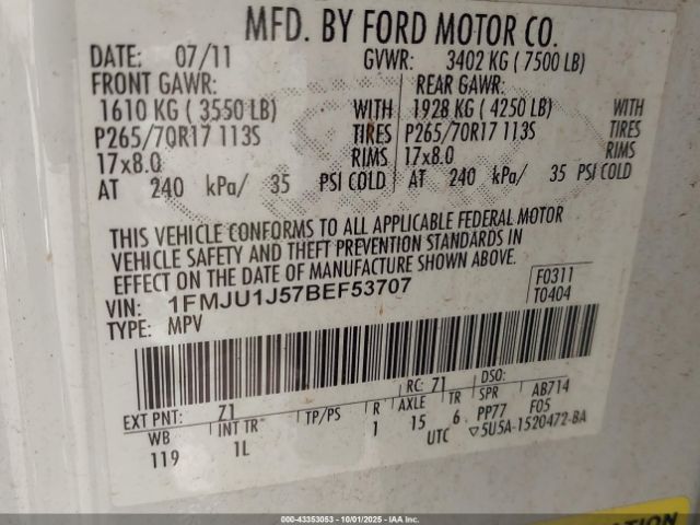 2011 FORD EXPEDITION 1FMJU1J57BEF53707 Photo 8