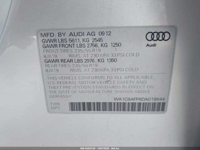 2013 AUDI Q5 HYBRID WA1C8AFP8DA018644 Photo 8