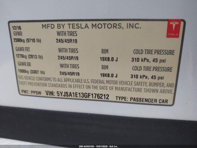 2016 TESLA MODEL S 5YJSA1E13GF176212 Photo 8