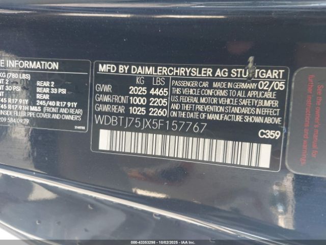 2005 MERCEDES-BENZ CLK 500 WDBTJ75JX5F157767 Photo 8