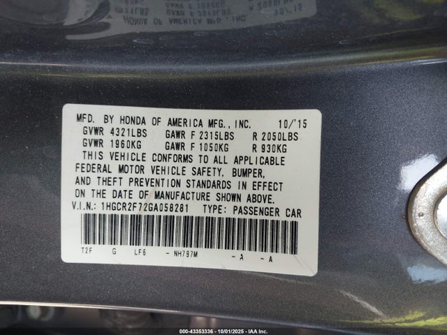 1HGCR2F72GA058281 Honda k24w1