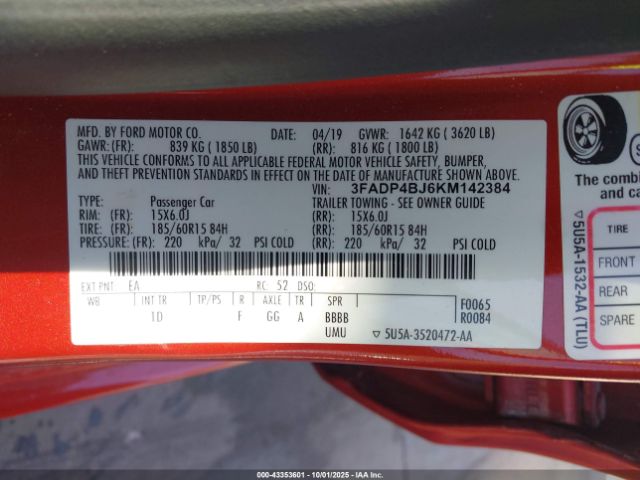 2019 FORD FIESTA 3FADP4BJ6KM142384 Photo 8