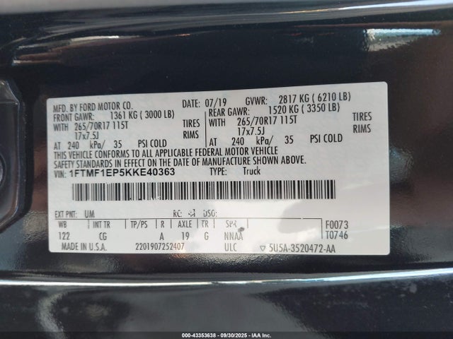 Ford 2.7l-4v 2019 1FTMF1EP5KKE40363 Image 9