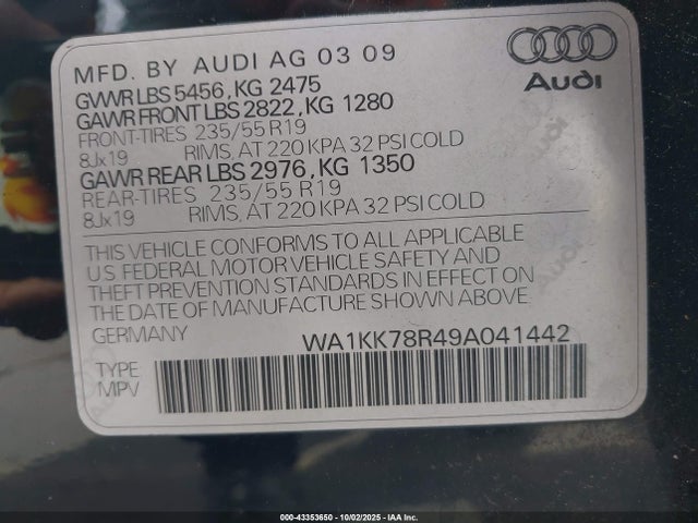 2009 AUDI Q5 WA1KK78R49A041442 Photo 8