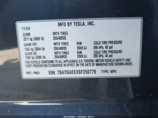 2025 TESLA MODEL Y 7SAYGAEEXSF250779 Photo 8