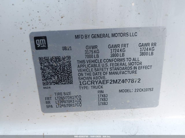 1GCRYAEF2MZ407872 Chevrolet l82