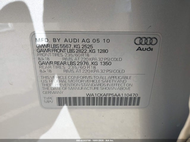 2010 AUDI Q5 WA1CKAFP5AA110470 Photo 8