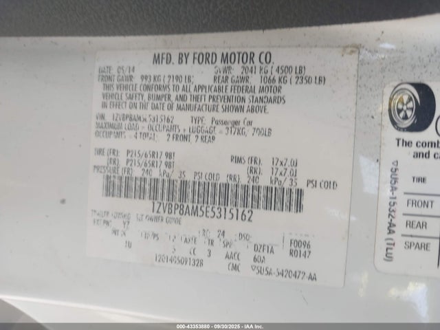 1ZVBP8AM5E5315162 Ford 2014