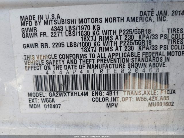 2014 MITSUBISHI OUTLANDER SPORT 4A4AP4AU0EE020468 Photo 8